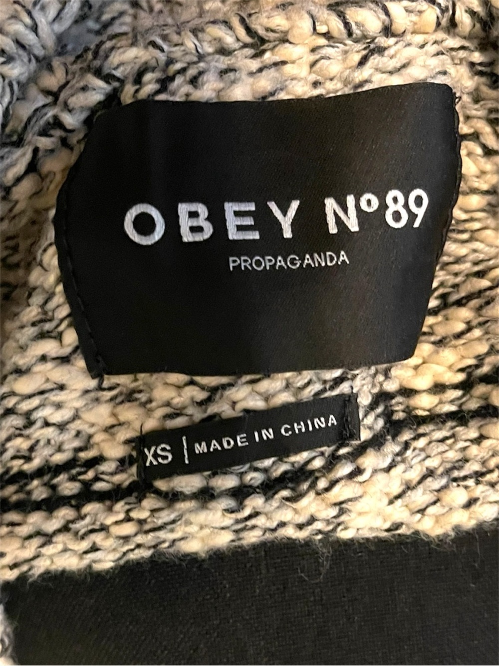 Obey Black and Cream Patterned Zip-Up Sweater Jacket - Picture 7 of 7